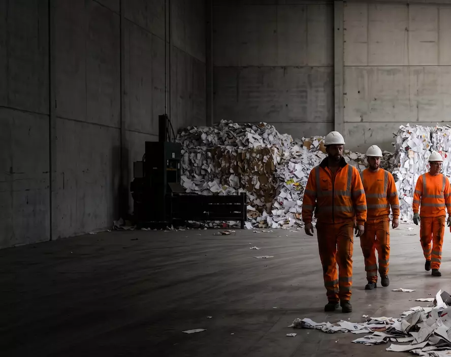 Employés Veolia sur un site de gestion des déchets