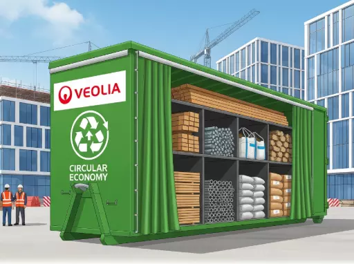 Croquis de la solution benne tautliner "réemploi" de Veolia