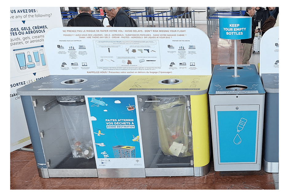 La bouteille en plastique dans les aéroports : un emballage à recycler à capter de préférence vidé de tout liquide !